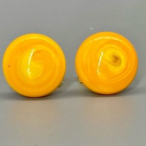 Vintage Art Glass Cuff Links Orange Yellow Swirls Handmade Blown Glass